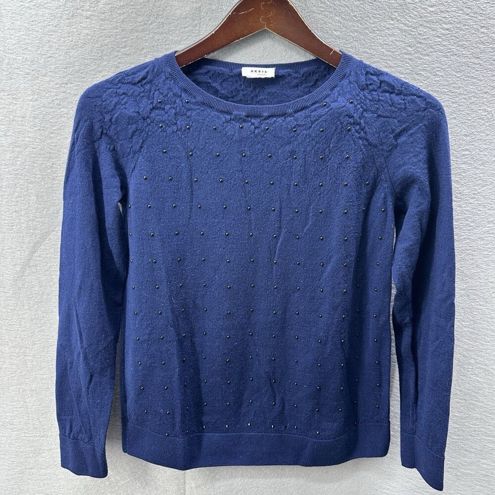 Akris Punto Sweater Womens 10 Embellished Wool Quiet Luxury Capsule READ DETAILS